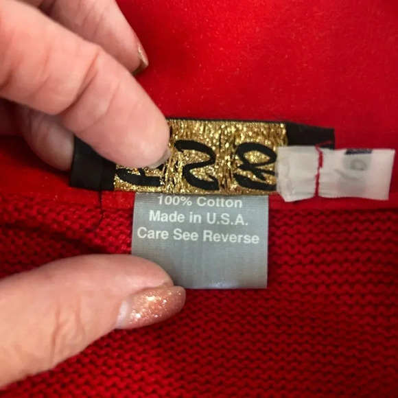 Vintage 80s Red Bling Collared 100% Cotton Sweater by RSB Size Large - Picture 3 of 9